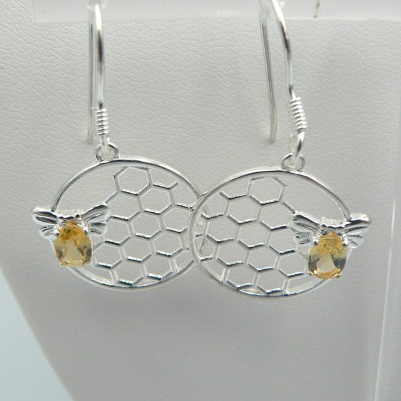 Genuine Brazilian Citrine Honeycomb Earrings - Picture 1 of 3